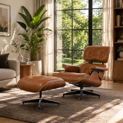 Méridienne moderne avec repose-pieds, fauteuil d'appoint en cuir véritable, fauteuil inclinable ergonomique pour la chambre à coucher du salon