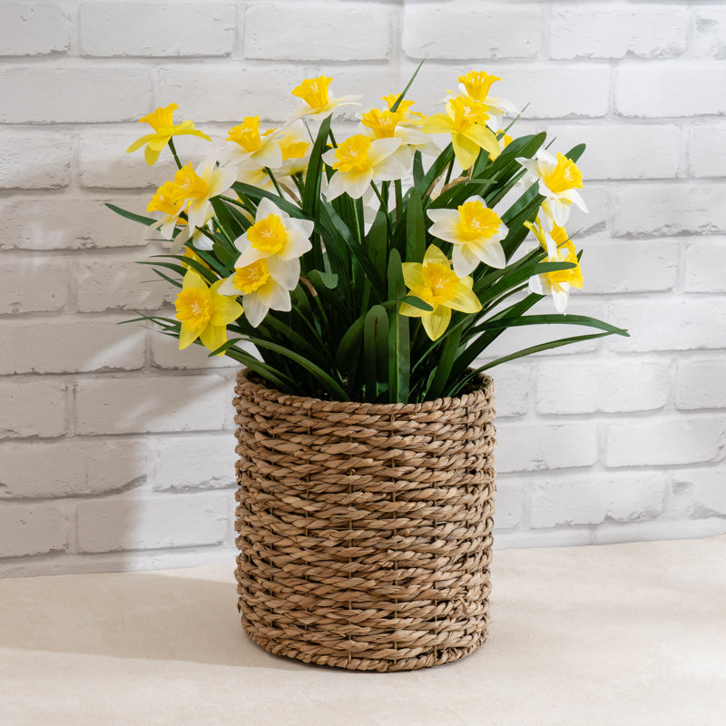 58cm Faux Daffodils in Seagrass Basket