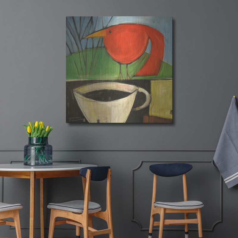 «Coffee and Red Bird» par Tim Nyberg, art mural en métal, H 36 po x l 36 po