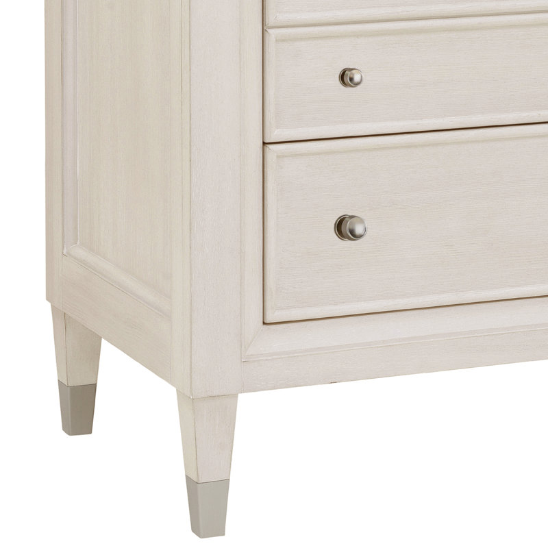 Beige and White 2-Drawer Nightstand with Marble Top