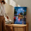 Reproduction d'art sur toile, "Scène urbaine vibrante la nuit" avec un petit dîner avec un panneau rouge brillant-466952594