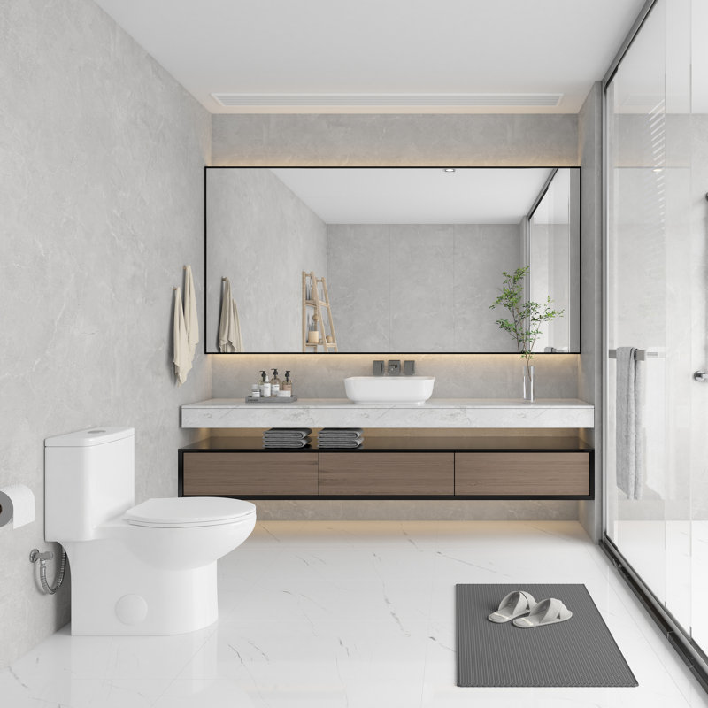 Toilette allongée une pièce de 17,3 po de hauteur confortable, chasse d'eau 1,1 / 1,6 siphon avec MaP 1000 g, siège à fermeture en douceur et à dégagement rapide inclus, blanc brillant