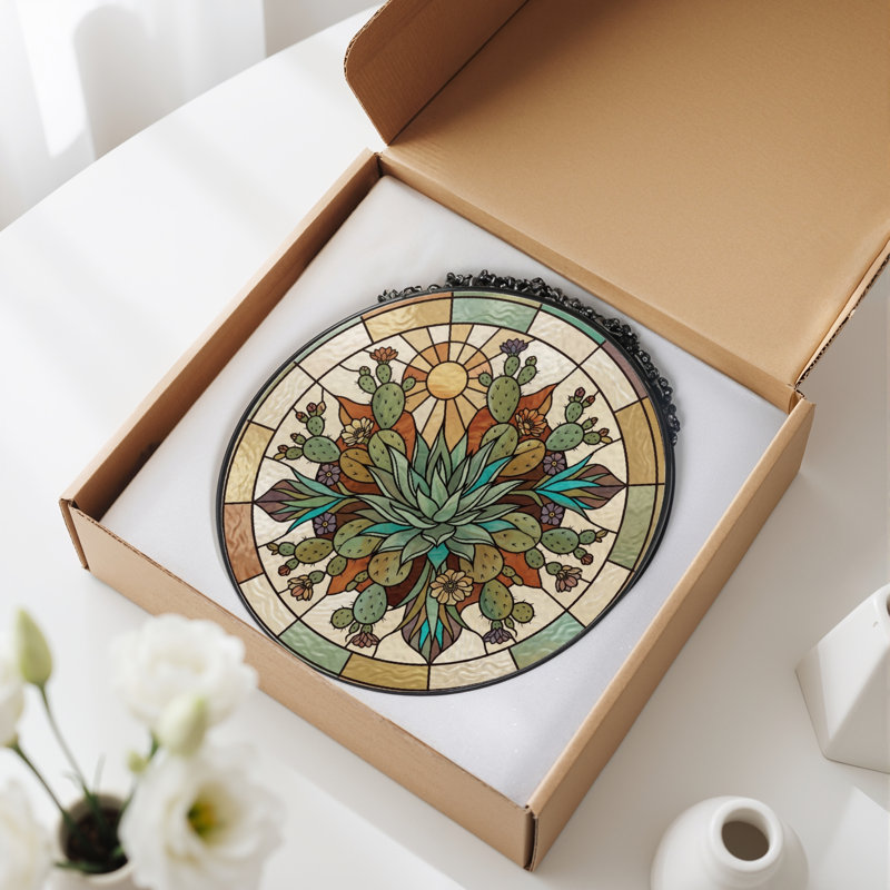 Succulent panneau de vitrail Sunburst, H 12 po, H 12 po