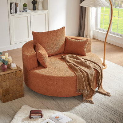Fauteuil pivotant rond moderne avec 360 degrés et 3 coussins amovibles pour le salon, la chambre à coucher, le bureau et l'hôtel, rouge