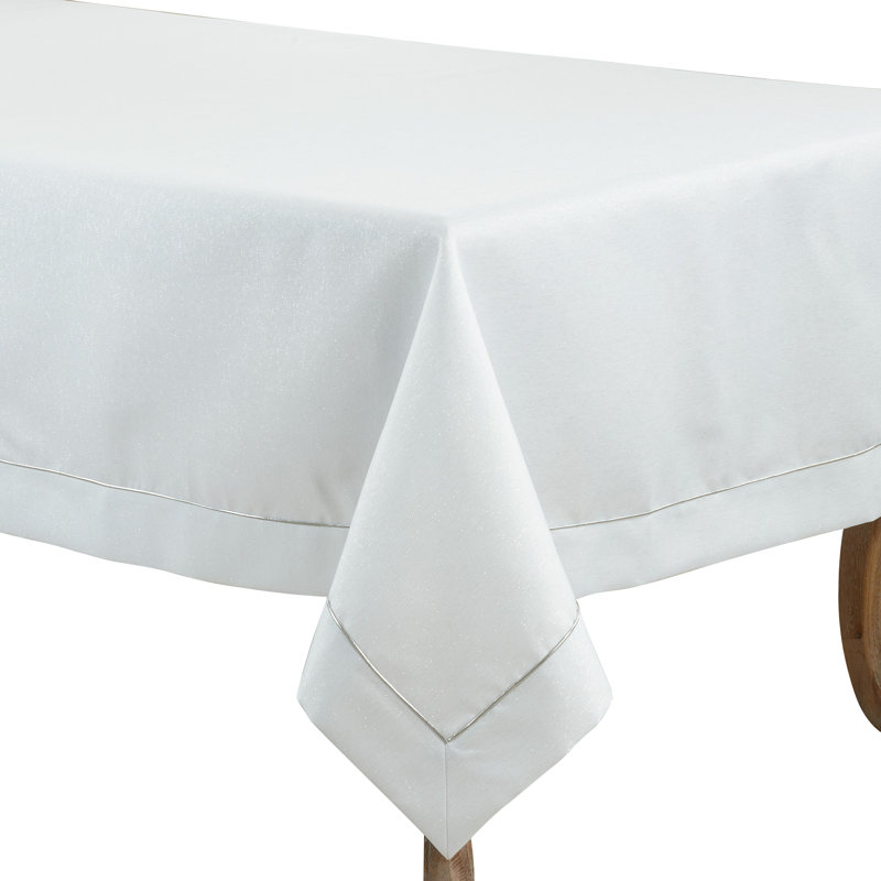 Bourget Collection Shimmering Tablecloth with Piping Detail, 65" W x 104" L, White