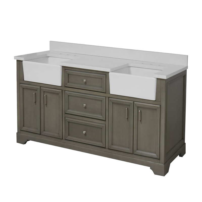 Ensemble de meuble-lavabo double 72 po Emiliano, Quartz, Gris patiné