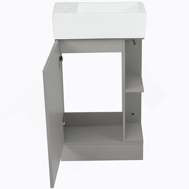 Meuble-lavabo de salle de bain avec lavabo, meuble-lavabo avec tablette, orientation gauche ou droite, Gris