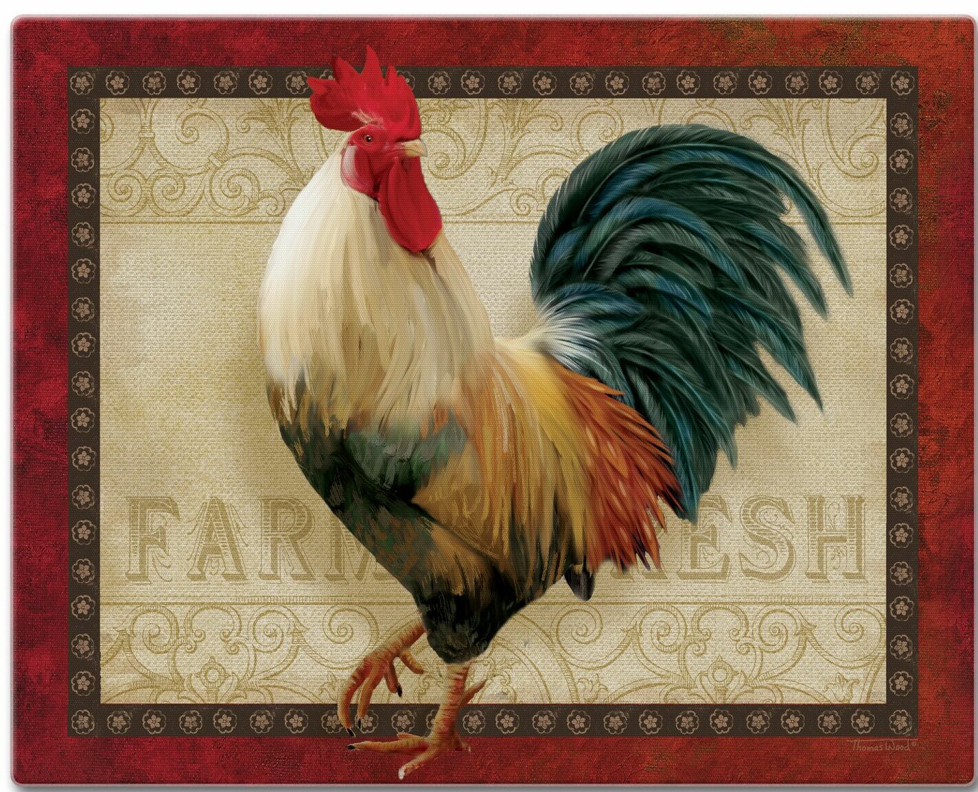 CounterArt Tempered Glass Farm Fresh Rooster Cutting Board