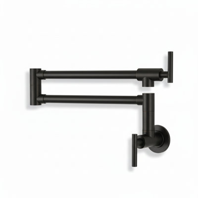 Robinet de cuisine à fixation murale commercial avec bras pivotant extensible à double articulation avec poignées doubles, noir mat
