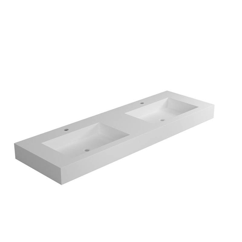 Lavabo de salle de bain à surface solide en résine durable avec installation polyvalente et design élégant