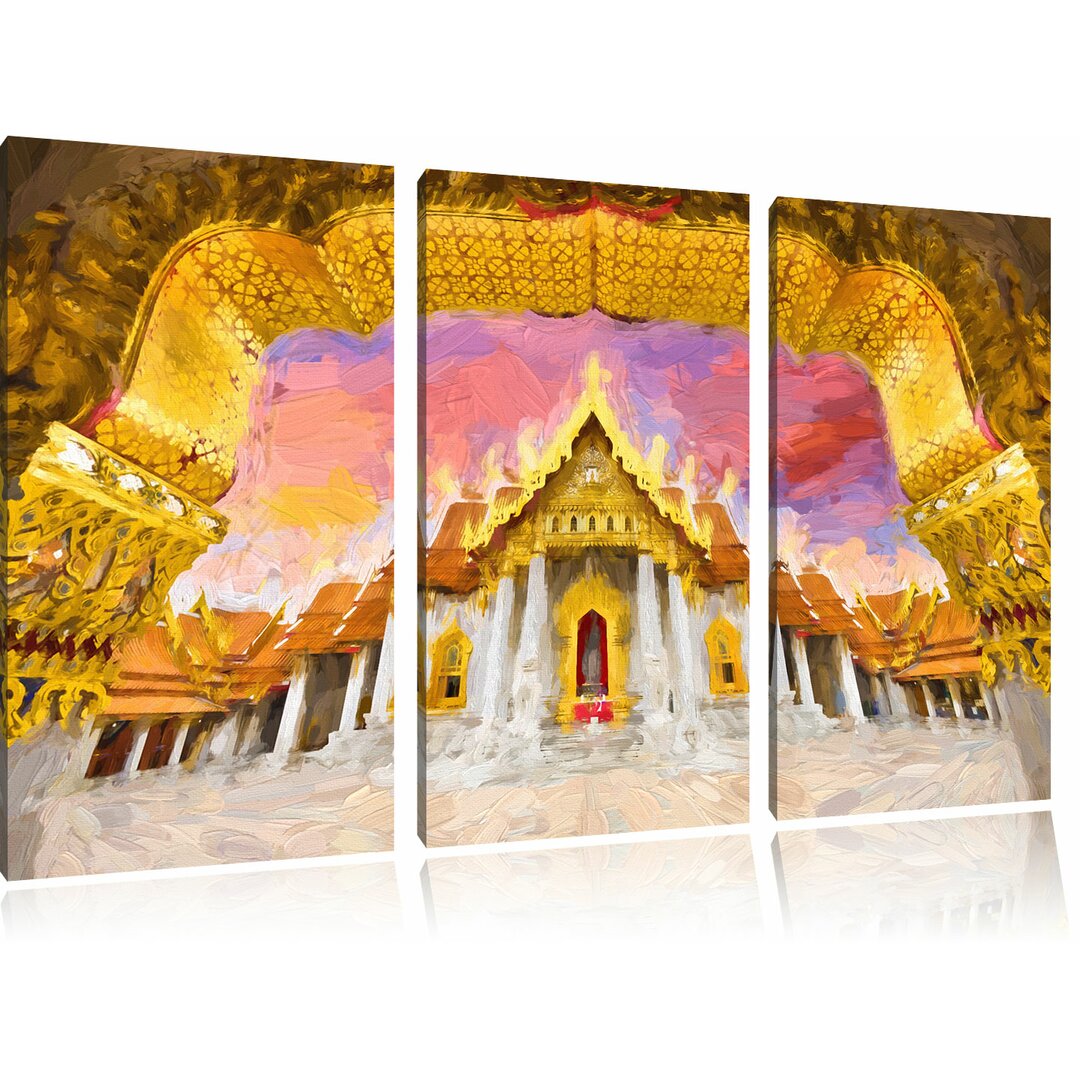 3-tlg. Leinwandbilder-Set „Marmortempel von Bangkok“, Grafikdruck