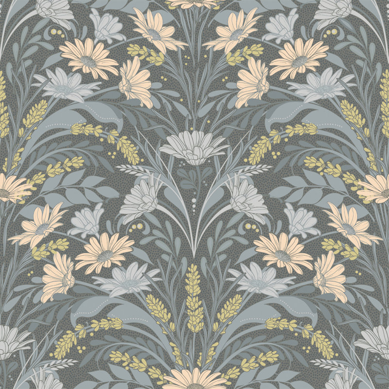 Chaoyichi Värmdö Scandinavian Floral Design 10.05m x 53cm Wallpaper Roll, Yellow/White/Grey