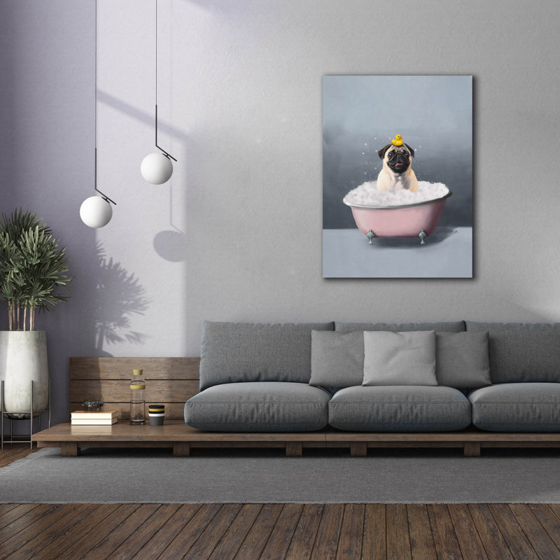 Art mural sur toile Trinx «Pug In The Bath» par Svetlana Aleynikova, H 54 po x l 40 po