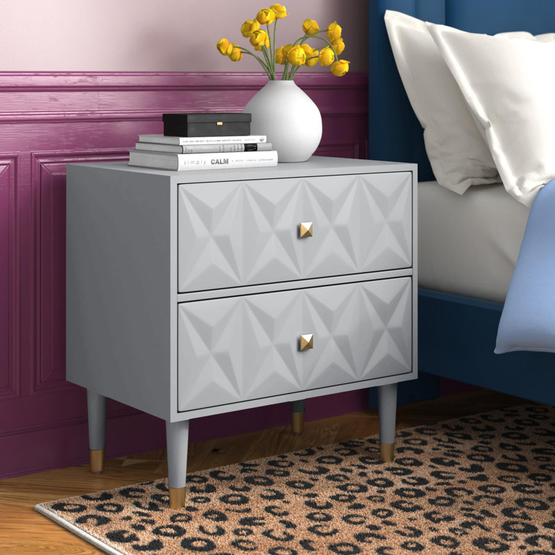 Table de chevet 2 tiroirs Bethli, Gris