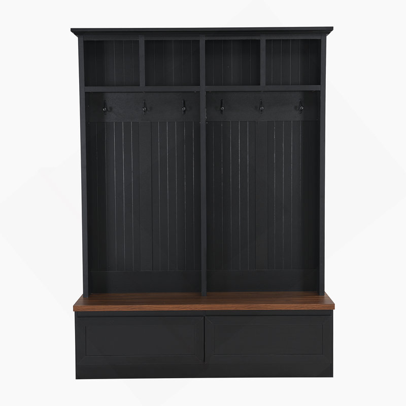 Hall Tree Wide With Bench And Storage, Black/Brown