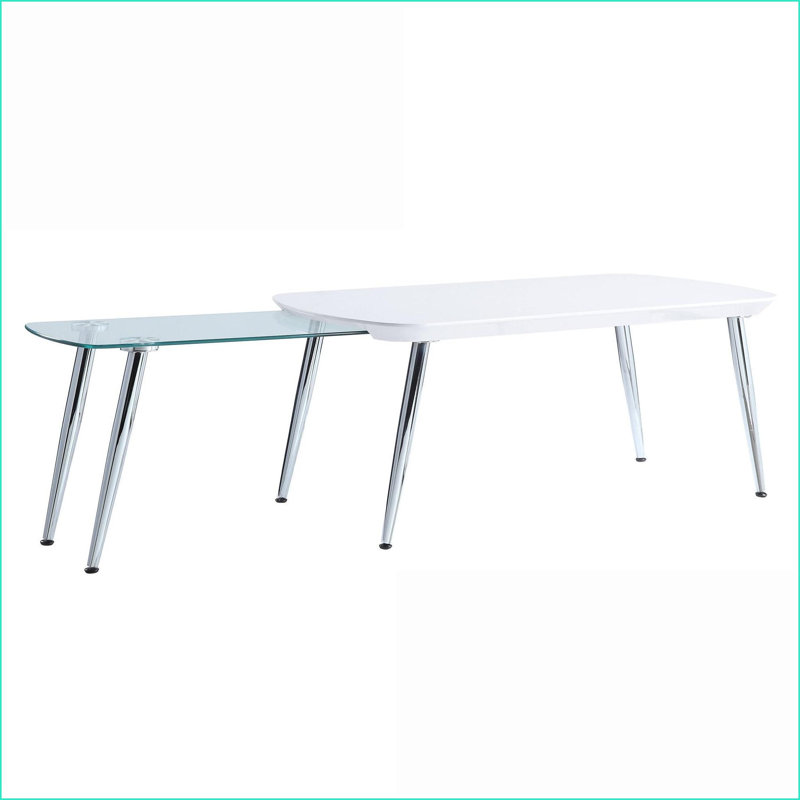 Patina White &amp; Chrome Modern Coffee Table with Pull-Out Top – Space-Saving Living Room Centerpiece