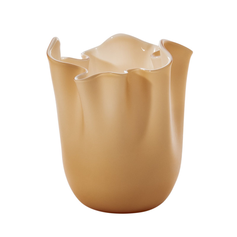 Venini Fazzoletto Vase, Beige, 5.31" H x 5.31" W x 5.31" D