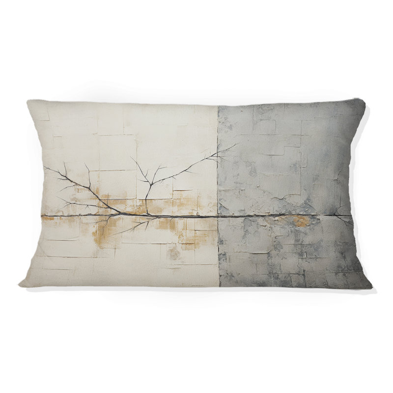 Grey And White Nature Split - Abstract Shapes Printed Throw Pillow