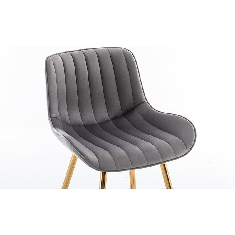 Ensemble de 2 tabourets de bar modernes en velours à hauteur de comptoir avec dossier, repose-pieds et structure dorée, gris