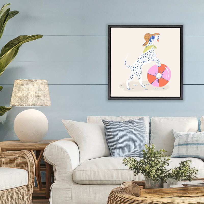 Cadre flottant dalmatien Beach Ball, design par Krissy Mast, H 25 po x l 25 po, Cadre flottant noir de jais