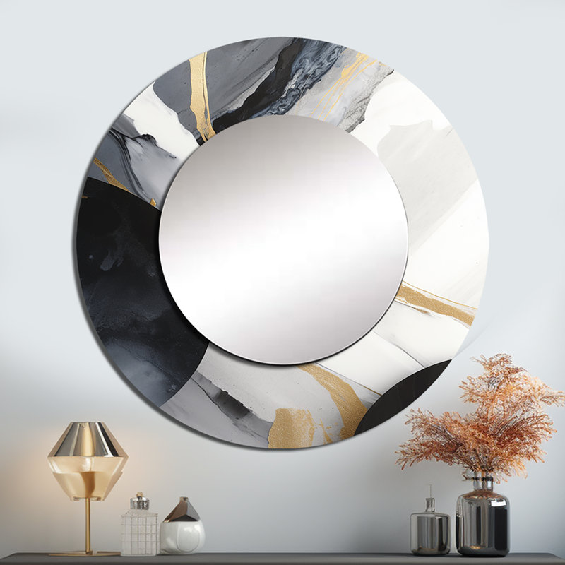 Black And Gold Harmony Of Marble I - Abstract Marble Round Mirror Wall Decor_MTMIR59705, 23" x 23"