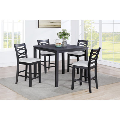 Ensemble de salle à manger 5 pièces à hauteur de comptoir avec finition gris anthracite et chaises rembourrées confortables, 4 chaises avec 1 table pour la salle à manger