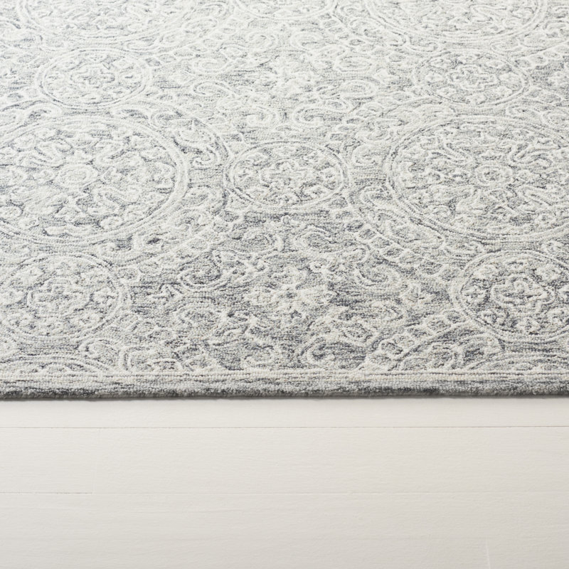 Tapis ivoire / gris touffeté à la main Damask, Rectangle de 5 pi x 8 pi