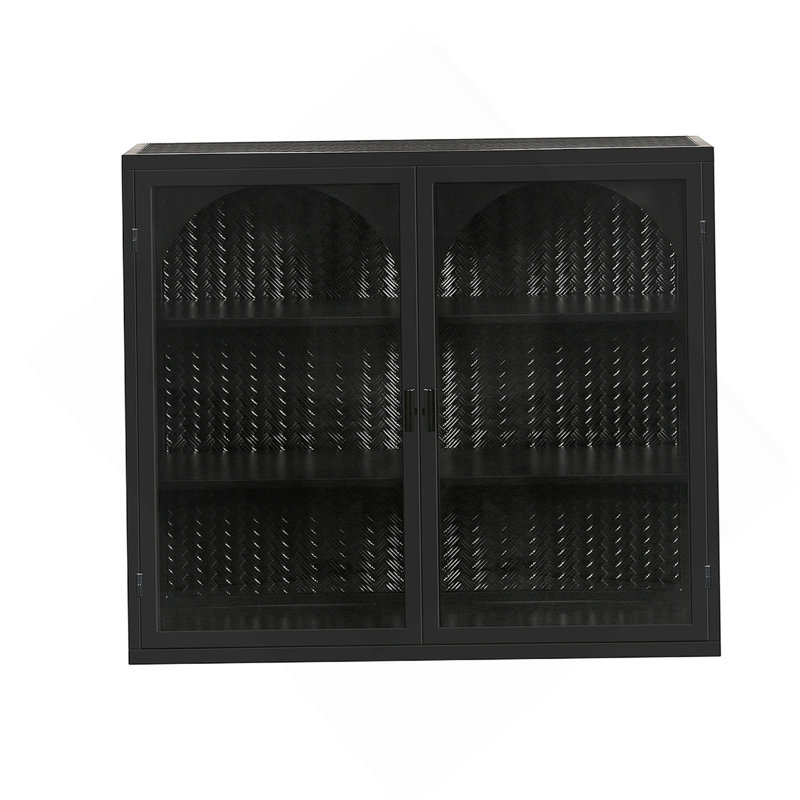 Armoire murale moderne à deux portes avec rangement à trois niveaux, Noir