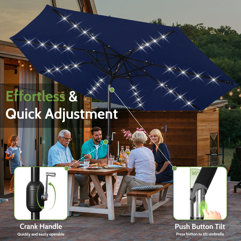 10Ft 3-Tier Solar Patio Umbrella，LED Lights Patio Umbrellas With 8 Sturdy Ribs,UV Protection For Garden Deck Backyard Pool