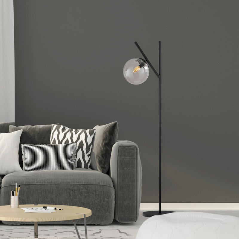 Lampe sur pied arquée 12,18 po Cawe, Noir, Transparent