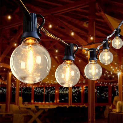 Guirlande de lumières d'extérieur à DEL de 98 pieds, lumières de patio imperméables à brancher avec 50 ampoules incassables, décoration de lumière suspendue d'extérieur blanc chaud pour terrasse de jardin bistro