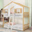 Lit superposé simple au-dessus d'un lit simple en bois avec boîte de rangement, garde-corps et échelle-1101310223