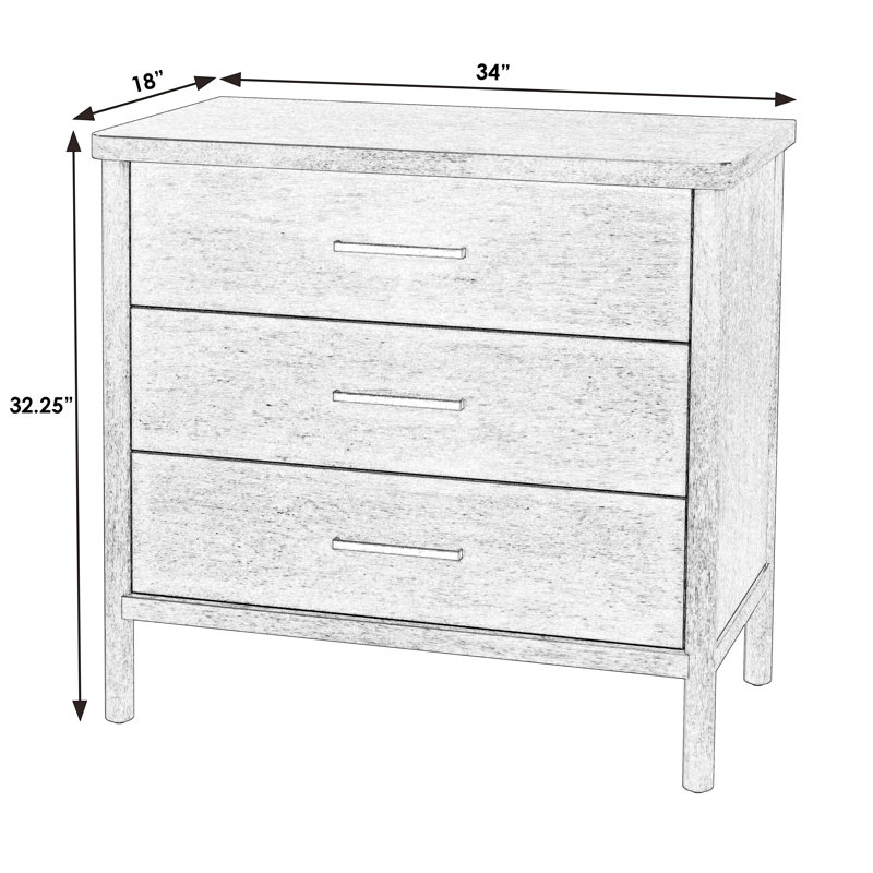 Commode 3 tiroirs l 34 po Hall, Marron clair