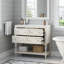 Ensemble de meuble-lavabo 36 po avec lavabo, lavabo en céramique encastré, ensemble de meuble-lavabo autoportant avec 4 tiroirs, armoire de salle de bain avec cadre en bois massif, beige