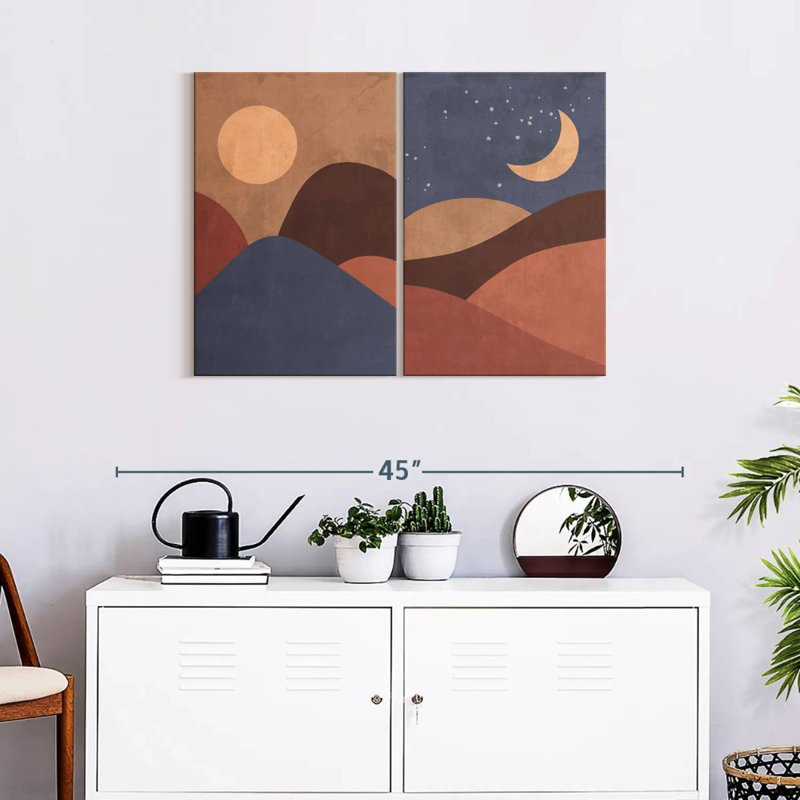 Boho Sun Moon and Mountains I 2 pièces, H 24 po x l 33 po x P 1,25 po