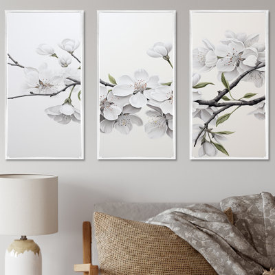 Minimalisme blanc et gris Cherry Blossom II - impression d'art mural cerisier en fleurs