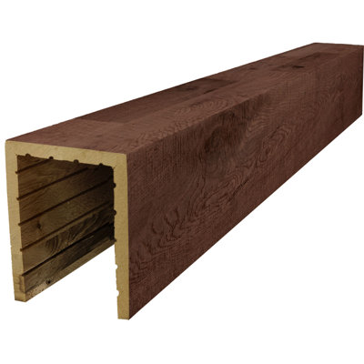 AmeriCraft Wood Hand Hewn Beam, 3-Sided (U-Beam), 9 1/2"W x 11 1/2"H x 192"L, Red Mahagony Finish, Stain Grade White Oak