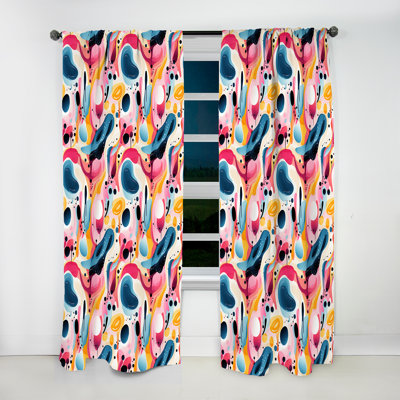 Blue And Pink Midcentury Geometric Collage IV - Modern Curtain - Velvet Room Darkening - 1 panel