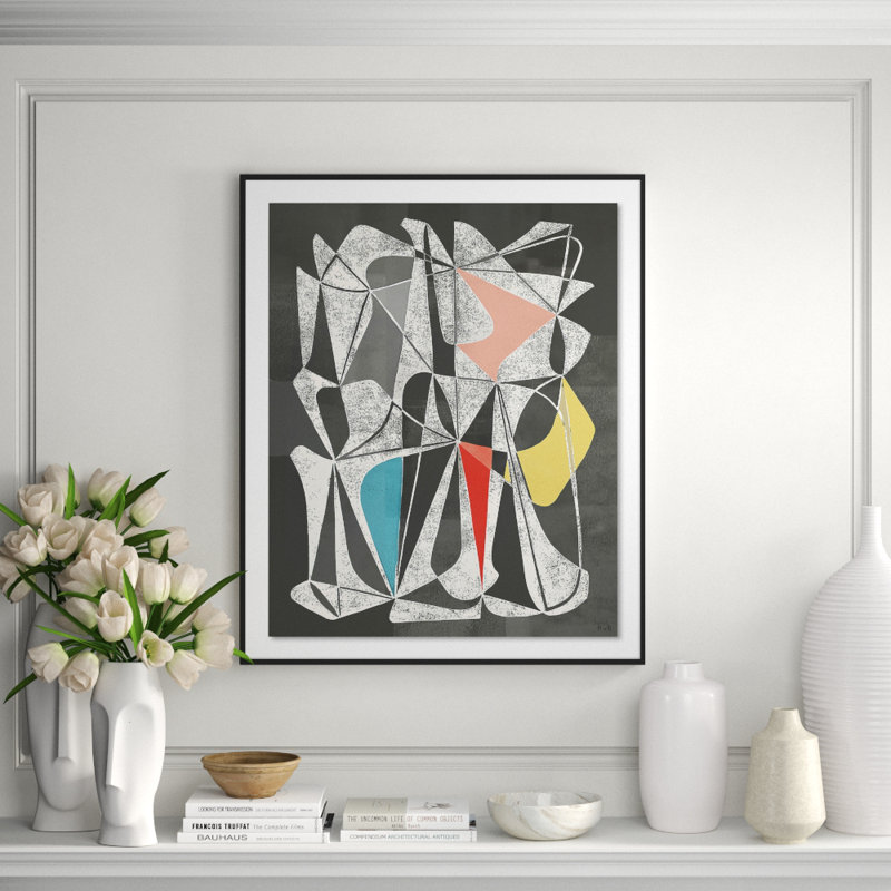Vedene Print by Bangbouh Studio, 40" H x 33" W x 2.5" D, White, Light Gray/Red/White/Gold/Blue