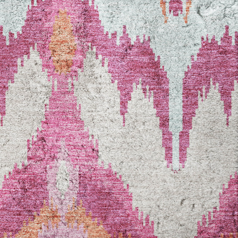 Tapis Dream Shag ADS743 Ikat lavable à la machine de qualité supérieure, Rose, 3' x 5'