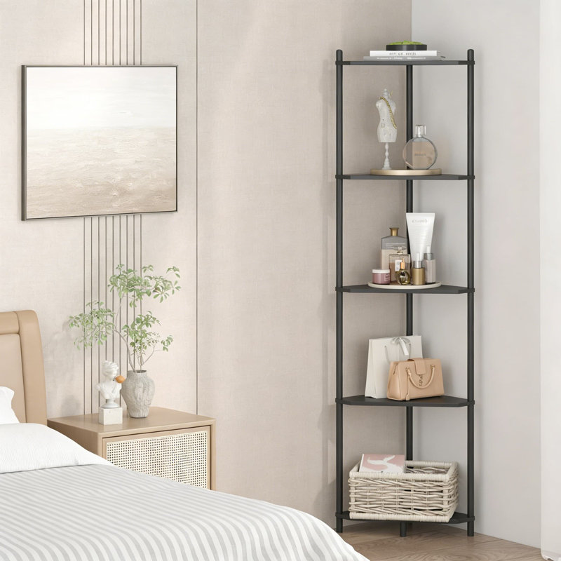 Tablette d'angle à 5 niveaux en bambou, rangement compact pour la salle de bain, le salon, le bureau, la cuisine et la chambre à coucher