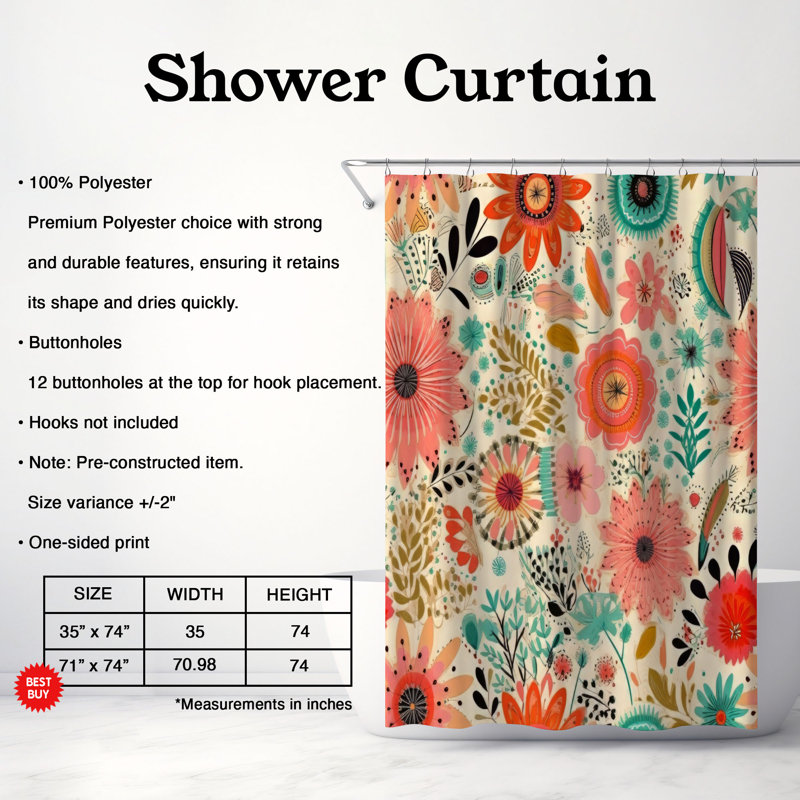 Rideau de douche Retro Blossom - Premium, H 74 po x l 71 po