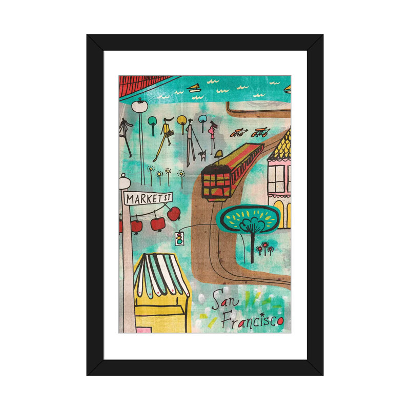 «San Francisco», reproduction d'art sur toile, H 24 po x l 16 po x P 1 po, Papier d'art encadré noir, Blanc