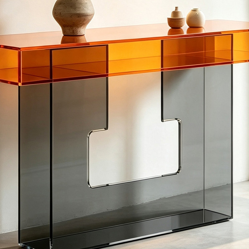 Console en acrylique avec cadre géométrique, H 29,53 po x l 39,37 po x P 11,81 po
