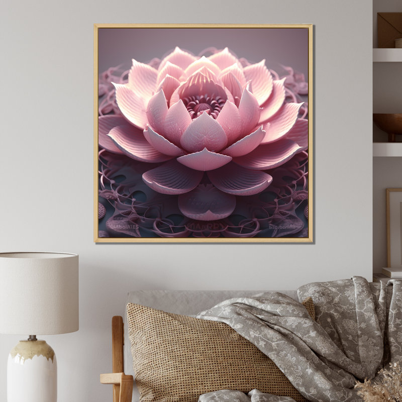 «Tender Blossoming Pink Flower I», art mural grand lotus, H 30 po x l 30 po x P 1 po, Cadre flottant en érable