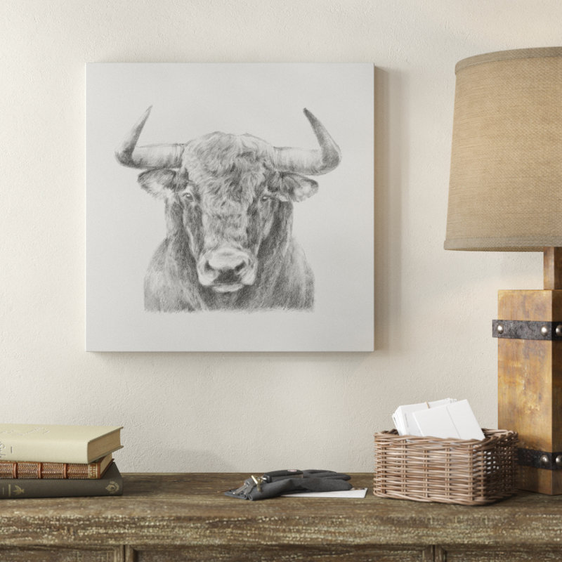 Black And White Bull by Ethan Harper - Wrapped Canvas Painting, 51cm H x 51cm W 