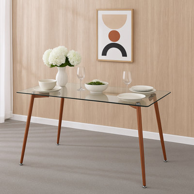 Table de salle à manger moderne 51 "en verre avec pieds en bois