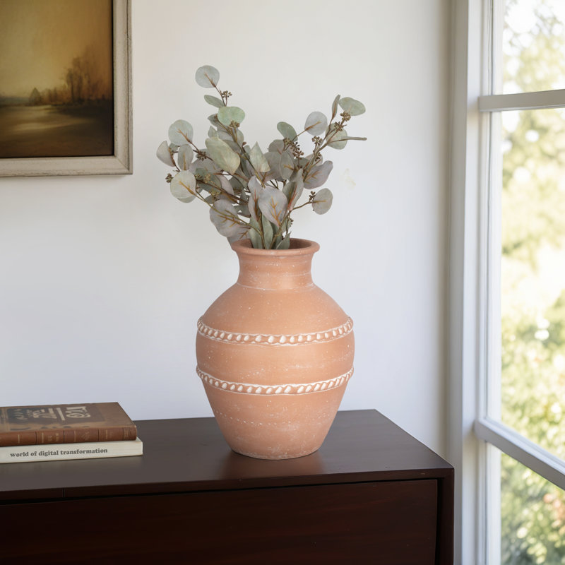 Vase traditionnel en terre cuite, terre cuite, H 14 po x l 11 po x P 11 po, Ivoire ivoire