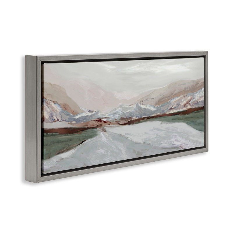Cadre flottant Sprawling Waters Landscape, conception de Jacob Q, H 11 po x l 25 po, Cadre flottant gris lustré