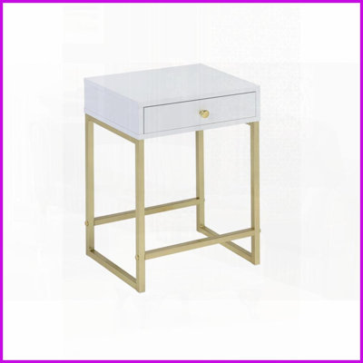 Blanc moderne Table basse en laiton - Gain de place avec tiroir fonctionnel pour les petits salons